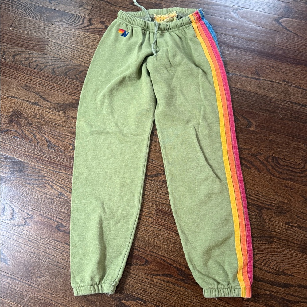 Aviator Nation Green Sweatpants with Elastic Cuffs and Drawstring Waistband
